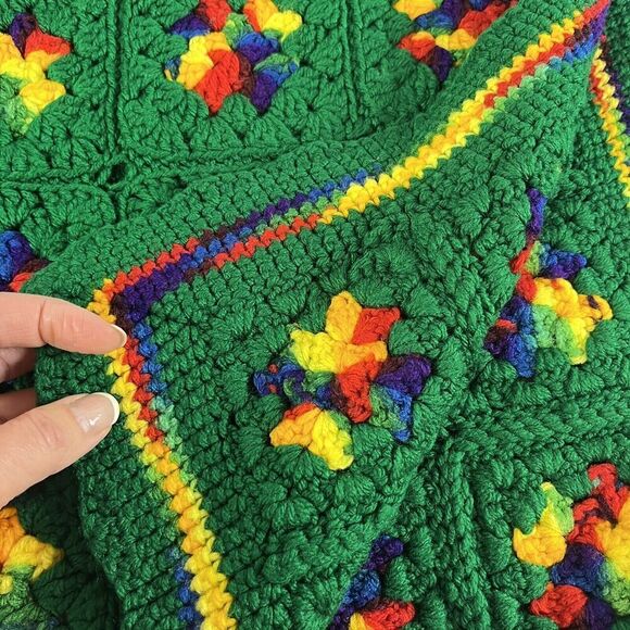 Vintage Rainbow Granny Square Thick Afghan Blanket Crochet 59" x 47" Roseanne - Picture 8 of 12